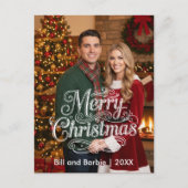 Script Merry Christmas Couples Photo Front シーズンポストカード (正面)