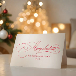 Script Merry Christmas Folded Holiday Card シーズンカード