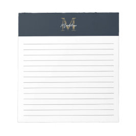 Script Metallic Navy Blue Gold Monogram Lined ノートパッド