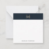 Script Metallic Navy Gold Monogram Square Mini ノートカード (正面)