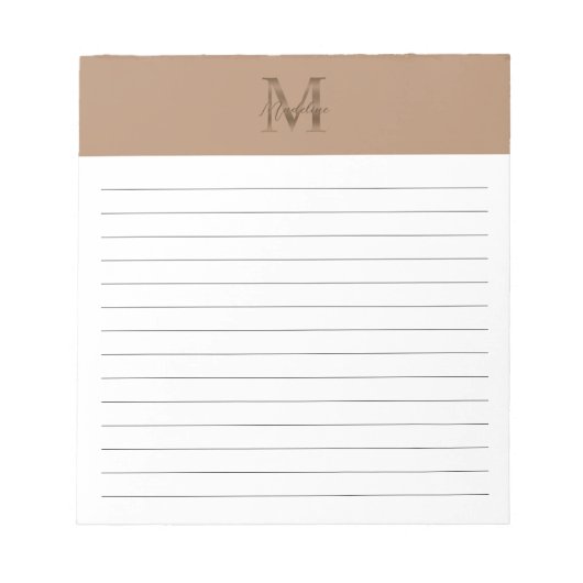Script Metallic Taupe Gold Monogram Lined ノートパッド (正面)