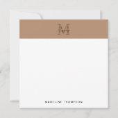 Script Metallic Taupe Gold Monogram Square ノートカード (正面)