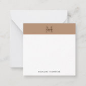 Script Metallic Taupe Gold Monogram Square ノートカード (正面)