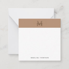 Script Metallic Taupe Gold Monogram Square ノートカード