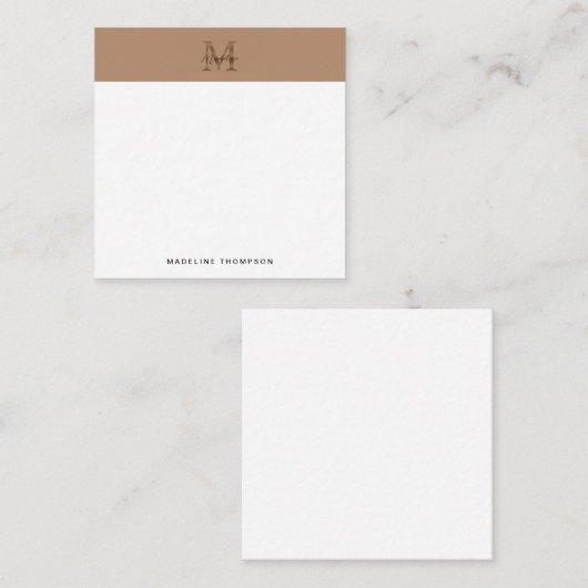 Script Metallic Taupe Gold Monogram Square ノートカード (正面/裏面)