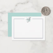Script Minimalist Teal Blue Name Monogram ノートカード (正面/裏面インサイチュ)