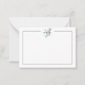 Script Minimalist Teal Blue Name Monogram ノートカード (正面)