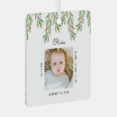 Script Mistletoe素朴フォトベビー初めてのクリスマス メタルオーナメント (正面右)