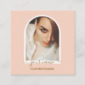 Script Modern arch pink photo qr code logo スクエア名刺 (正面)