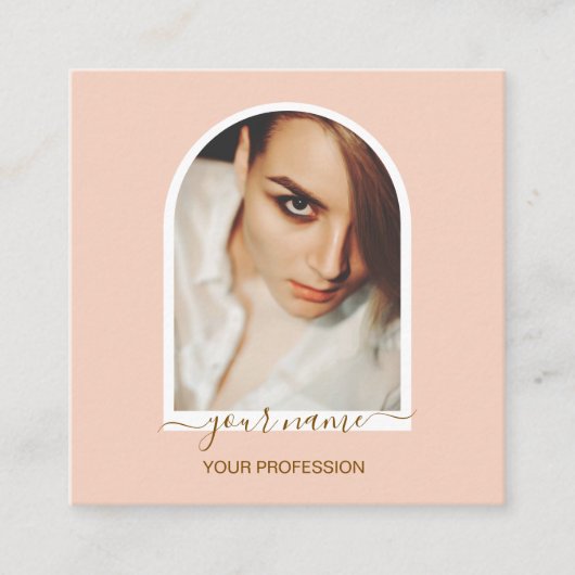 Script Modern arch pink photo qr code logo スクエア名刺 (正面)