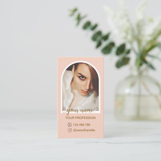 Script Modern arch pink photo qr code logo 名刺 (スタンド正面)