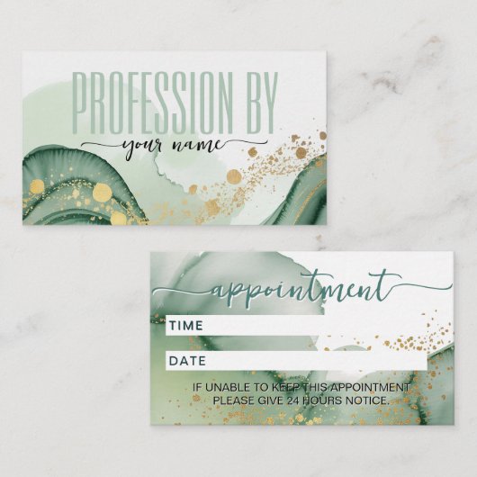 Script Modern watercolor Sage green and gold 予約カード (正面/裏面)