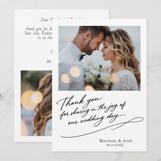Script Modern Wedding 2 Photos Thank You Card サンキューカード (正面/裏面)
