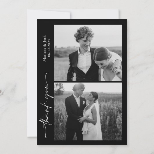 Script Modern Wedding 2 Photos Thank You Card サンキューカード (正面)
