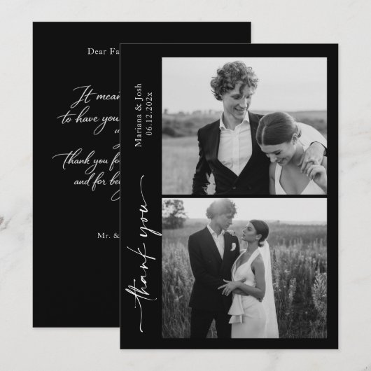 Script Modern Wedding 2 Photos Thank You Card サンキューカード (正面/裏面)