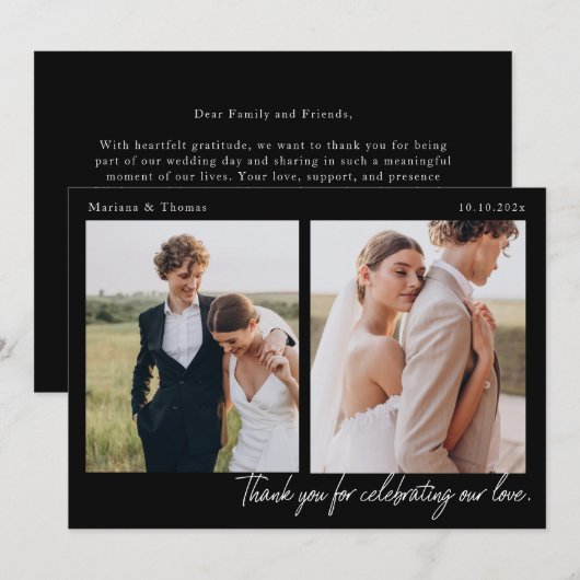 Script Modern Wedding 2 Photos Thank You Card サンキューカード (正面/裏面)