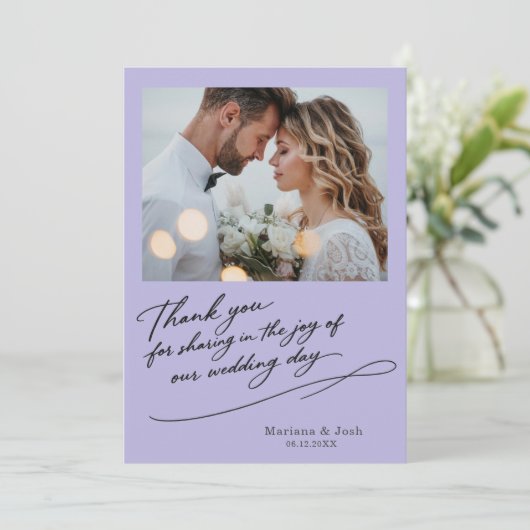 Script Modern Wedding 2 Photos Thank You Card サンキューカード (スタンド正面)