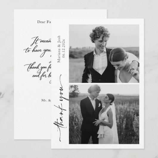 Script Modern Wedding 2 Photos Thank You Card サンキューカード (正面/裏面)