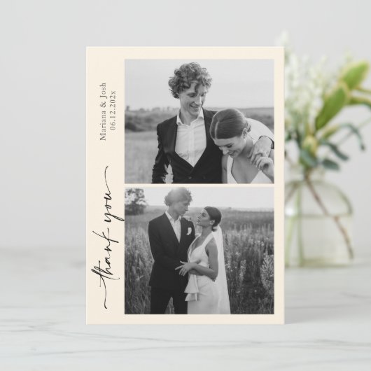 Script Modern Wedding 2 Photos Thank You Card サンキューカード (スタンド正面)