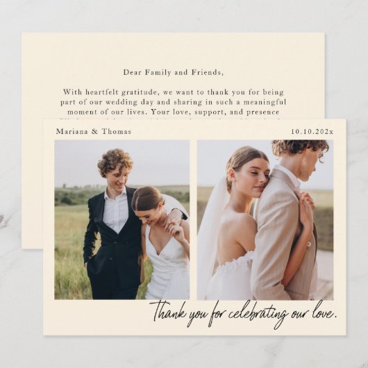 Script Modern Wedding 2 Photos Thank You Card サンキューカード (正面/裏面)
