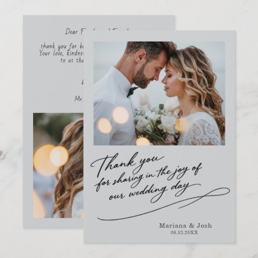 Script Modern Wedding 2 Photos Thank You Card サンキューカード (正面/裏面)
