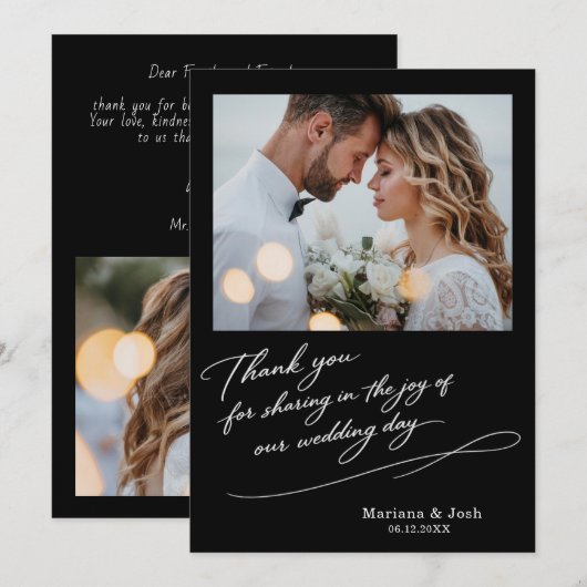 Script Modern Wedding 2 Photos Thank You Card サンキューカード (正面/裏面)