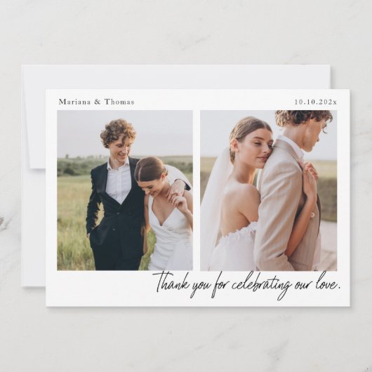 Script Modern Wedding 2 Photos Thank You Card サンキューカード (正面)