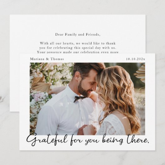 Script Modern Wedding Photo Thank You Card サンキューカード (正面/裏面)