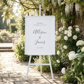 Script Modern White Wedding Welcome Sign ポスター