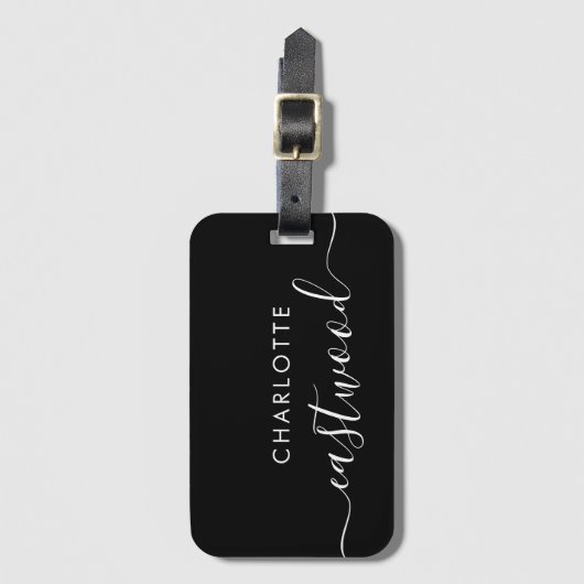 Script Monogram Black Luggage Tag ラゲッジタグ (正面縦)