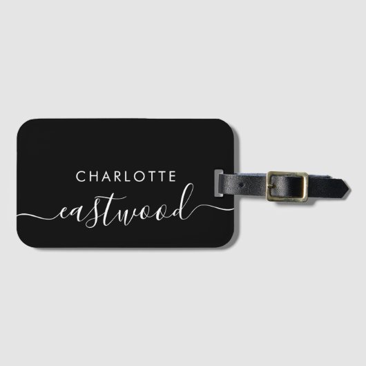 Script Monogram Black Luggage Tag ラゲッジタグ (正面横)