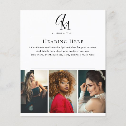 Script Monogram Business Photo QR Code Flyer チラシ (正面)