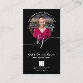 Script Monogram CircleビジネスフォトロゴQRコード 名刺 (正面)