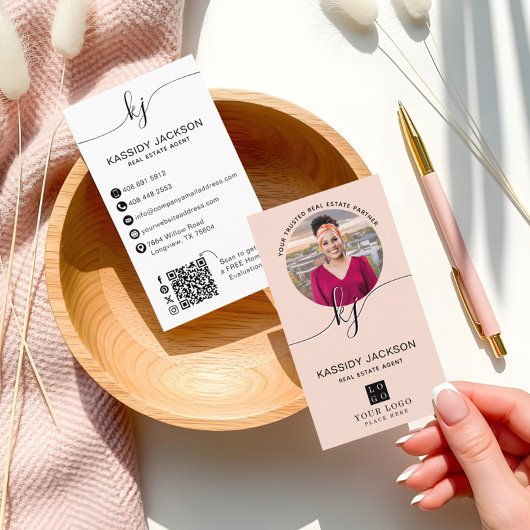 Script Monogram CircleビジネスフォトロゴQRコード 名刺