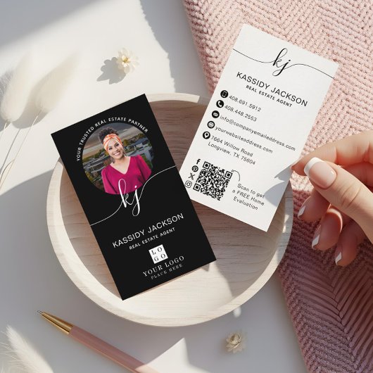 Script Monogram CircleビジネスフォトロゴQRコード 名刺