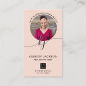 Script Monogram CircleビジネスフォトロゴQRコード 名刺 (正面)