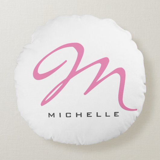 Script Monogram Pink書道あなたの名前ギフト ラウンドクッション (正面)