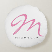 Script Monogram Pink書道あなたの名前ギフト ラウンドクッション (裏面)