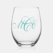 Script Monogram Threeイニシャル ステムなしワイングラス (正面)