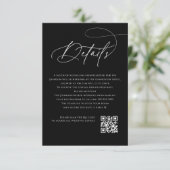 Script Monogram Wedding Details Black QR Code エンクロージャーカード (スタンド正面)