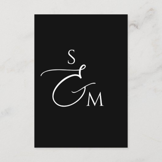 Script Monogram Wedding Details Black QR Code エンクロージャーカード (裏面)