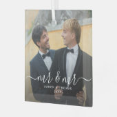 Script Mr & Mr Newlyweds Photo Christmas ガラスオーナメント (正面左)