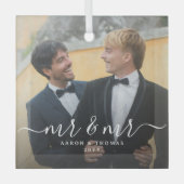 Script Mr & Mr Newlyweds Photo Christmas ガラスオーナメント (正面)