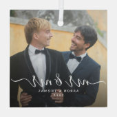 Script Mr & Mr Newlyweds Photo Christmas ガラスオーナメント (裏面)