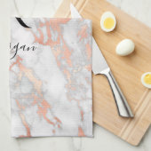 Script Name/Blk Monogram, White & Rose Gold Marble キッチンタオル (四つ折り)