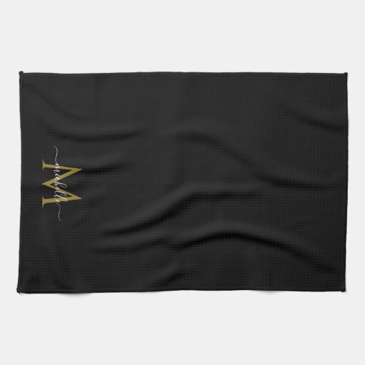 Script Name Elegant Template Black & Gold Monogram キッチンタオル (横)