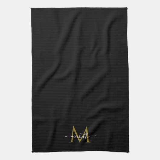 Script Name Elegant Template Black & Gold Monogram キッチンタオル (縦)