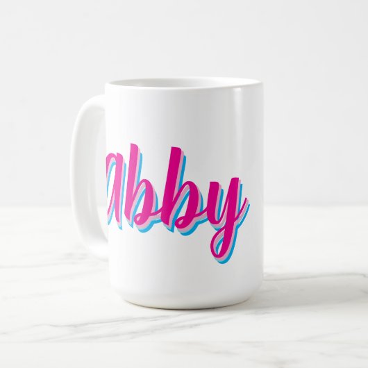 Script Name Handwriting Pink Blue Custom コーヒーマグカップ (正面左)