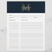 Script Navy Blue Metallic Gold Monogram Recipe (正面)