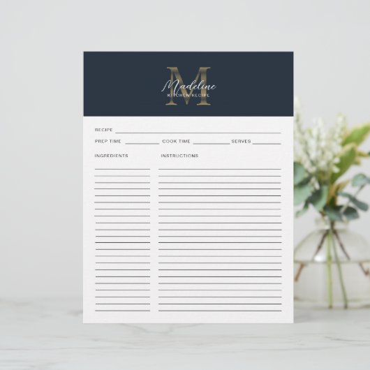 Script Navy Blue Metallic Gold Monogram Recipe (スタンド正面)